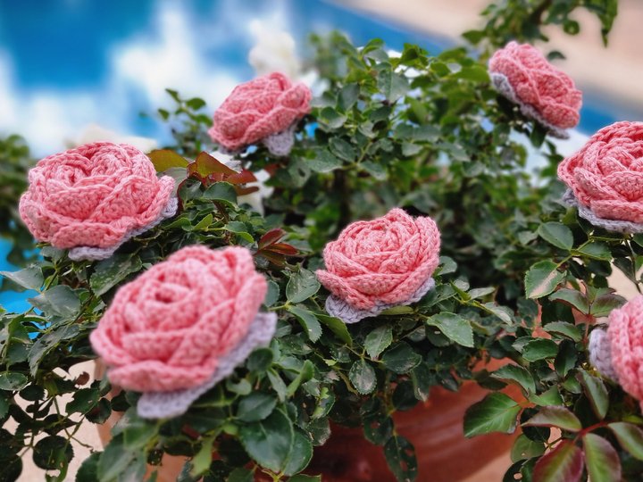 Häkelanleitung, 3D-Motiv, Rose, Granny Square