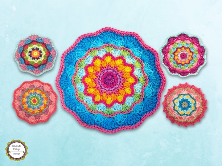 Crochet Pattern "Mandala Mood", 4 designs for pillows, coaster, decoration