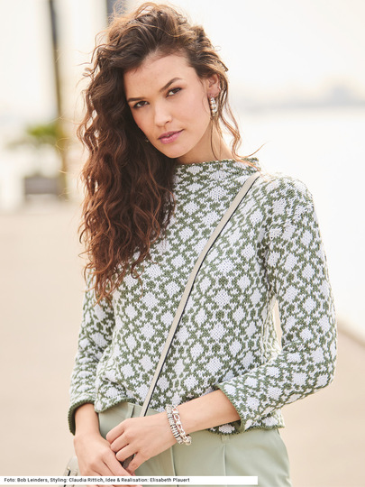 Jacquardpullover mit Stehkragen