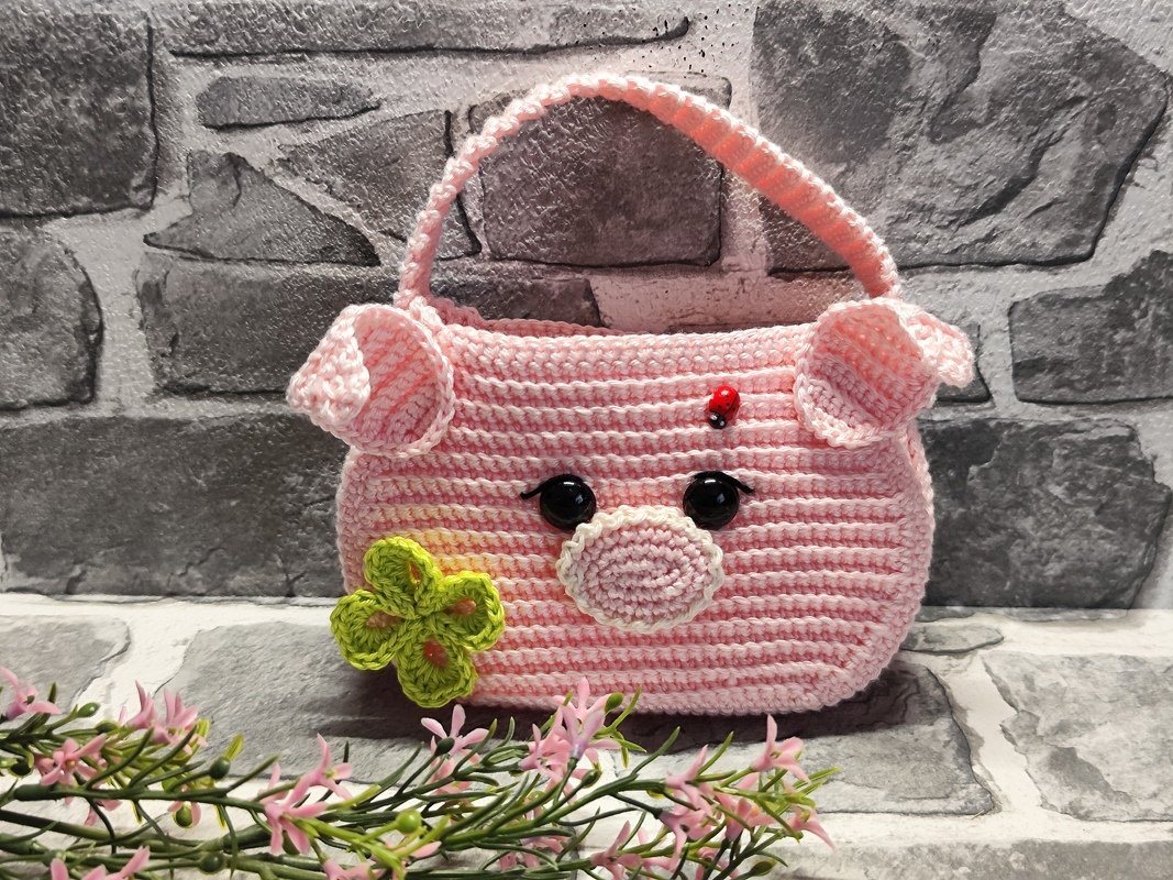 Häkelanleitung Geschenktäschchen "Schweinchen"(Neujahrs/Geburtstagswünsche)