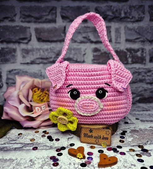 Häkelanleitung Geschenktäschchen "Schweinchen"(Neujahrs/Geburtstagswünsche)