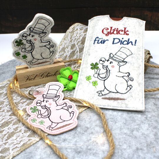Stickdatei ITH SET Schwein Glücksbringer