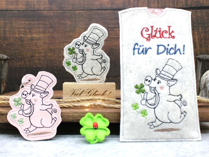 Stickdatei ITH SET Schwein Glücksbringer