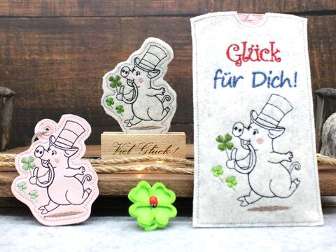 Stickdatei ITH SET Schwein Glücksbringer