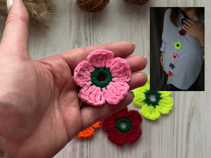 Crochet pattern flower button PDF and video tutorial