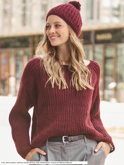 Pulli und Mütze mit Patentmuster