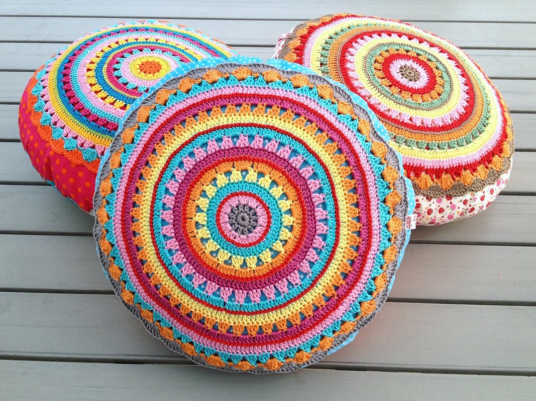 Crochet Pattern Round Cushion "SUNRISE", Pillow incl. Sewing tutorial PDF