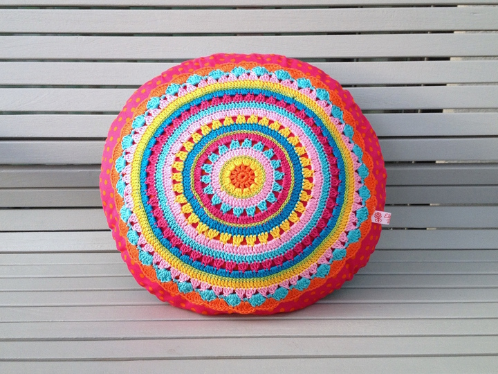 Crochet Pattern Round Cushion "SUNRISE", Pillow incl. Sewing tutorial PDF