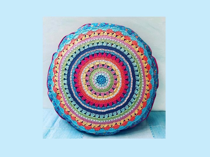 Crochet Pattern Round Cushion "SUNRISE", Pillow incl. Sewing tutorial PDF
