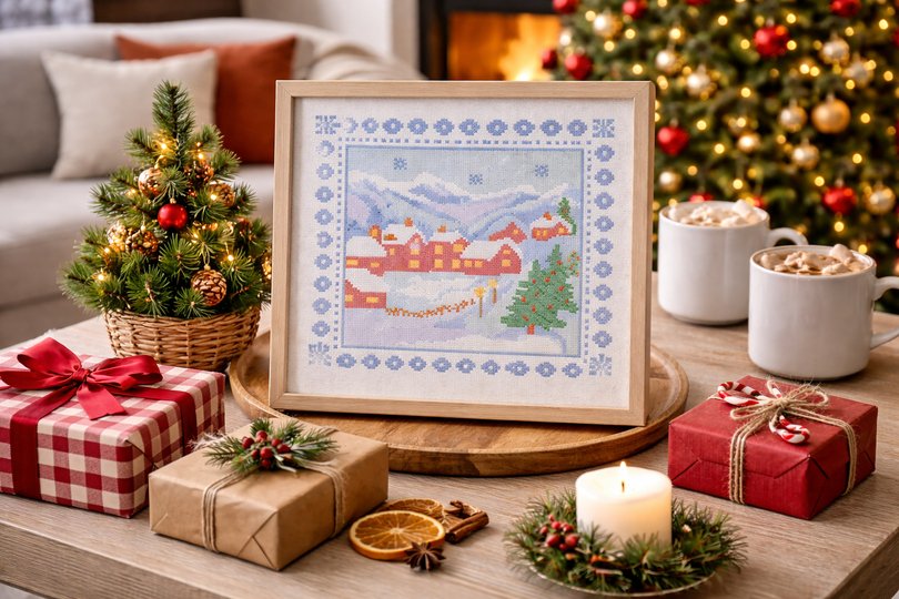 Winter Village Cross Stitch Pattern | Cozy Scandinavian Winter Embroidery