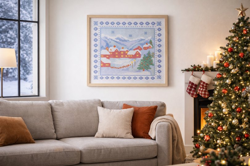 Winter Village Cross Stitch Pattern | Cozy Scandinavian Winter Embroidery