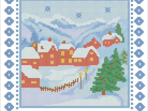Winter Village Cross Stitch Pattern | Cozy Scandinavian Winter Embroidery
