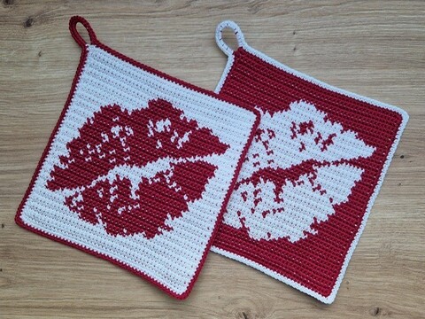 Häkelanleitung Topflappen "Mund"