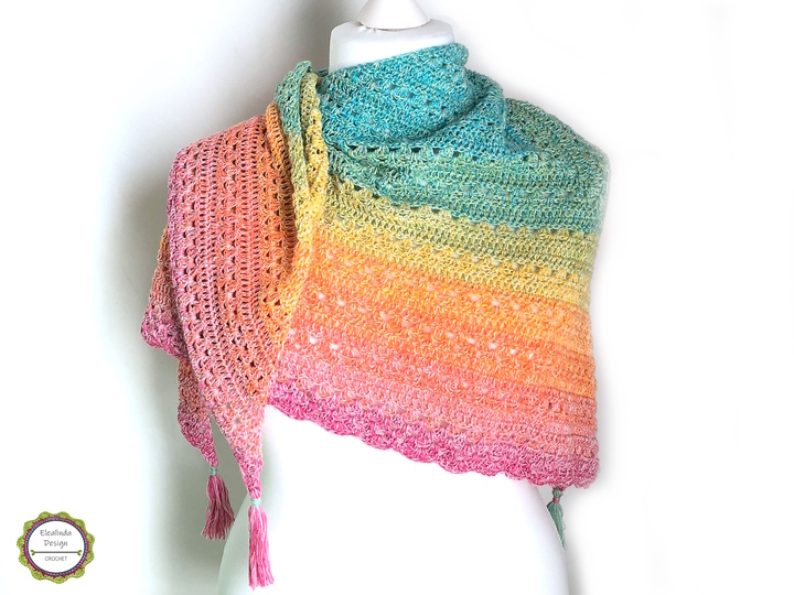 Crochet Pattern Shawl "Estoril", triangle scarf, easy + beginner-friendly