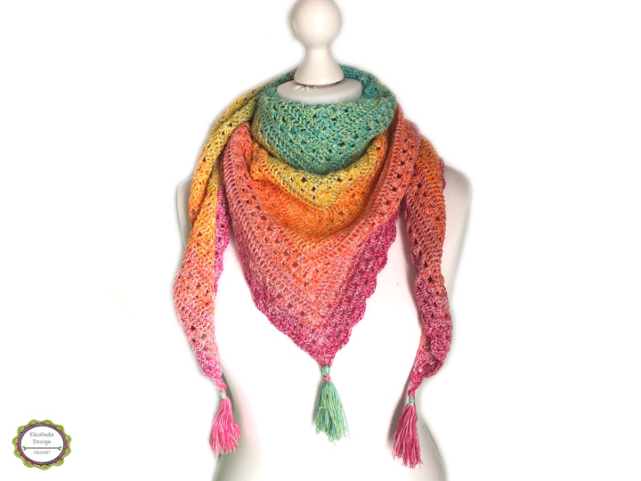 Crochet Pattern Shawl "Estoril", triangle scarf, easy + beginner-friendly