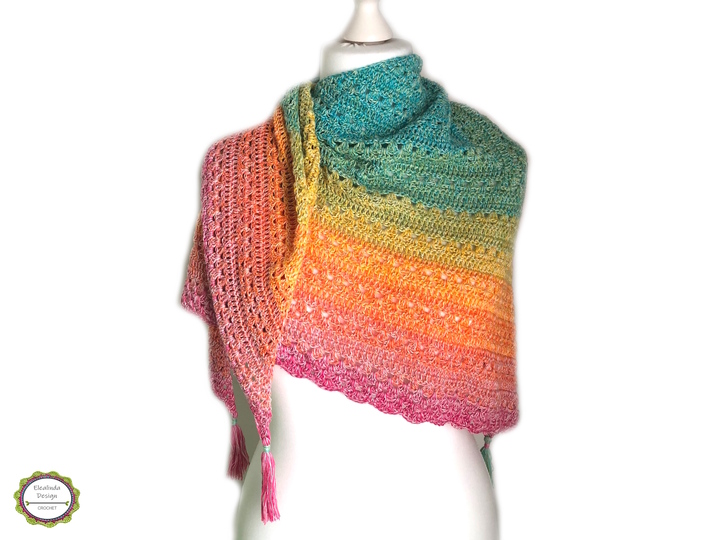 Crochet Pattern Shawl "Estoril", triangle scarf, easy + beginner-friendly