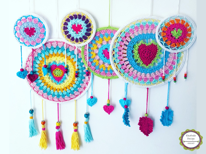 Herz Traumfänger Häkelanleitung, 2 Designs, 3 Ringgrößen, Geschenkidee Deko