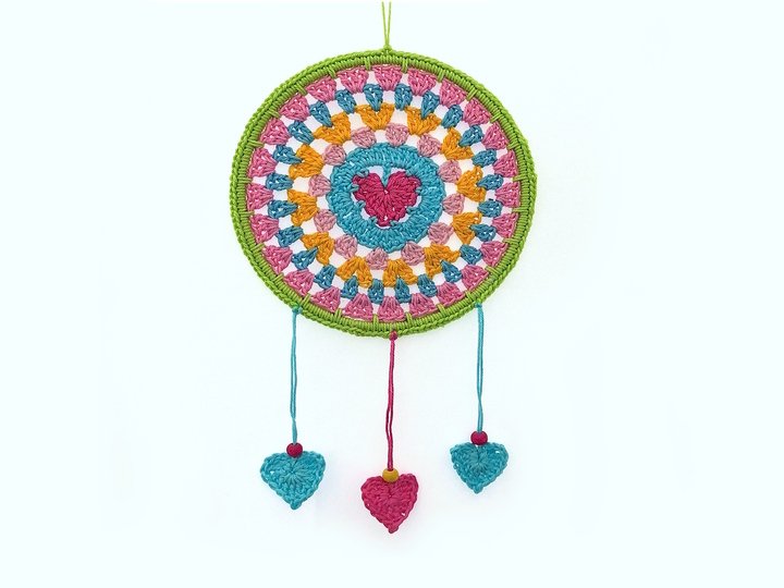 Heart Dreamcatcher Crochet Pattern, 2 designs, 3 ring sizes, wall decor