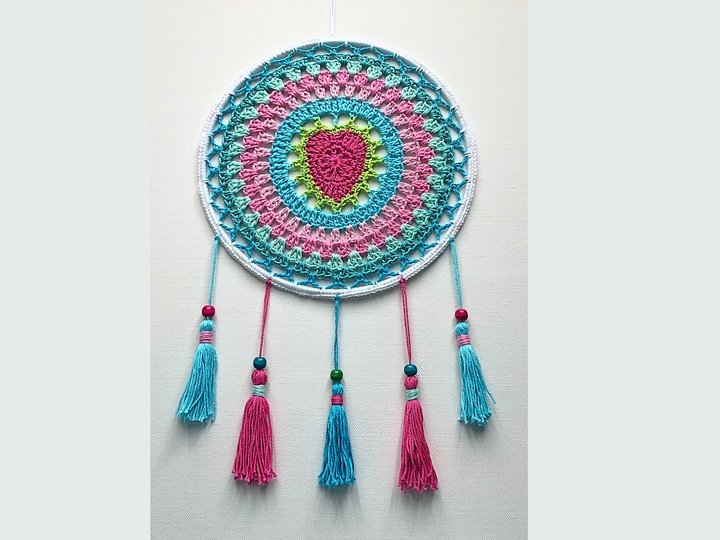 Heart Dreamcatcher Crochet Pattern, 2 designs, 3 ring sizes, wall decor