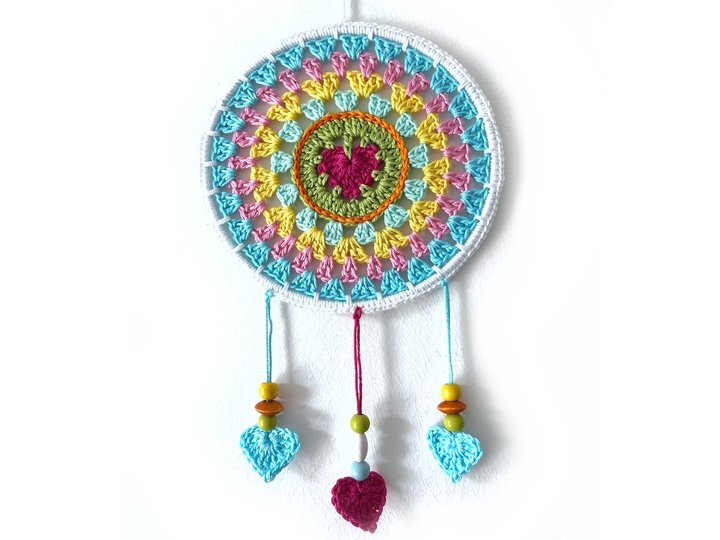 Heart Dreamcatcher Crochet Pattern, 2 designs, 3 ring sizes, wall decor