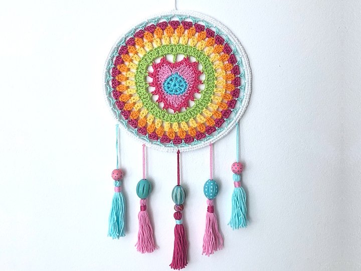 Heart Dreamcatcher Crochet Pattern, 2 designs, 3 ring sizes, wall decor