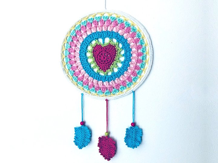 Heart Dreamcatcher Crochet Pattern, 2 designs, 3 ring sizes, wall decor