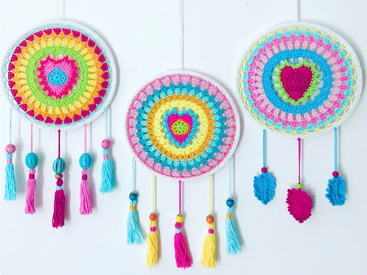 Herz Traumfänger Häkelanleitung, 2 Designs, 3 Ringgrößen, Geschenkidee Deko