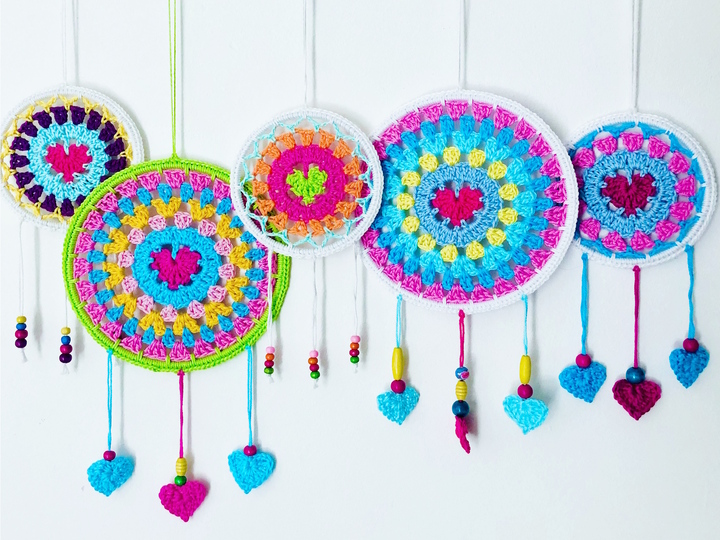 Herz Traumfänger Häkelanleitung, 2 Designs, 3 Ringgrößen, Geschenkidee Deko