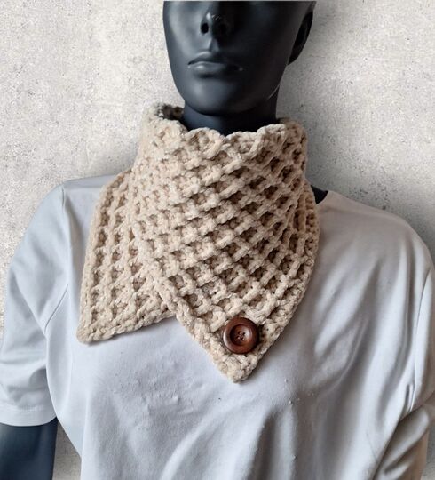 Häkelanleitung kuschlig warme Halssocke, Kragenschal, Chenille-Wolle  #353