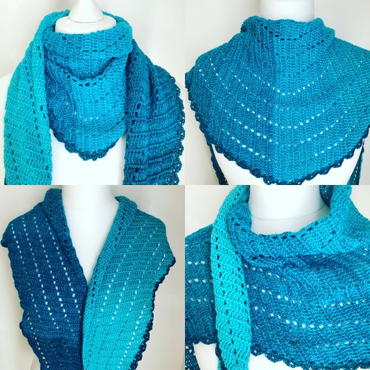 Crochet Pattern "Portocovo" triangle shawl, flat design, charts included