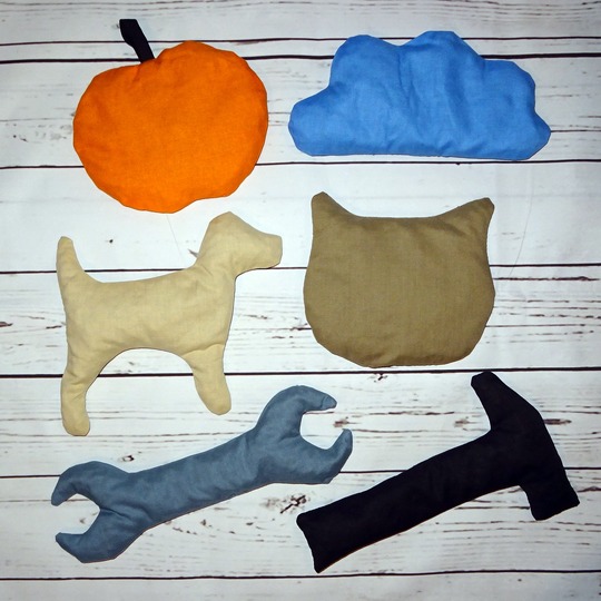 Kissen SET nähen 2 Gr. Wolke Apfel Hund Katze Werkzeug