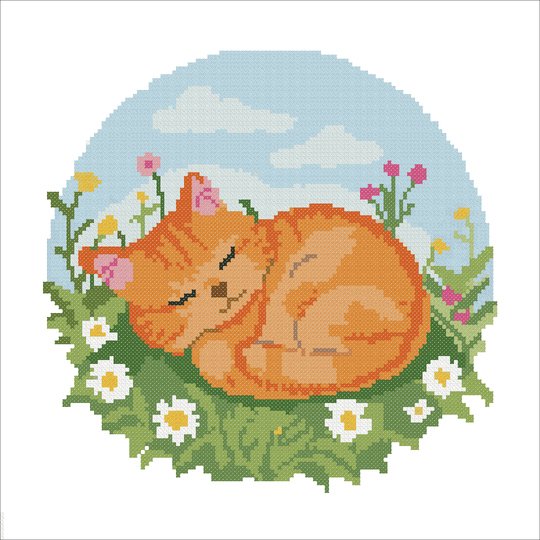 Ginger Cat Cross Stitch Pattern | Cute Nursery & Daycare Embroidery PDF