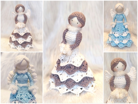 große Standfigur ca. 25 cm Winterfee Engel mit 2 Frisuren Holzkugel Winter