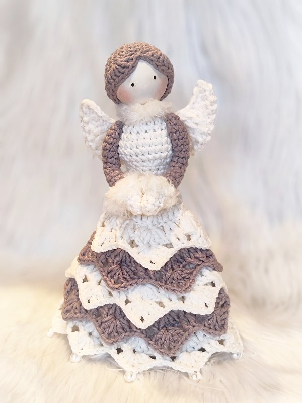 große Standfigur ca. 25 cm Winterfee Engel mit 2 Frisuren Holzkugel Winter - Bild 2