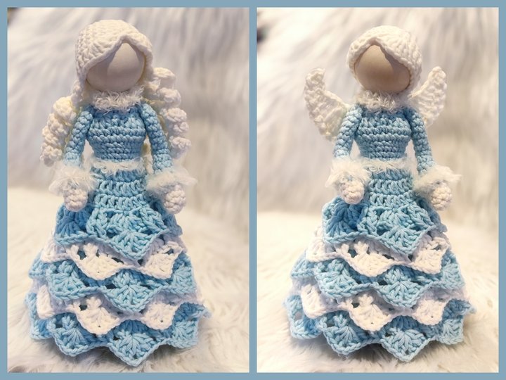 große Standfigur ca. 25 cm Winterfee Engel mit 2 Frisuren Holzkugel Winter