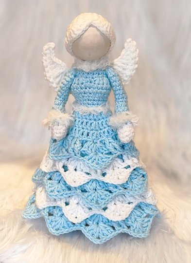 große Standfigur ca. 25 cm Winterfee Engel mit 2 Frisuren Holzkugel Winter