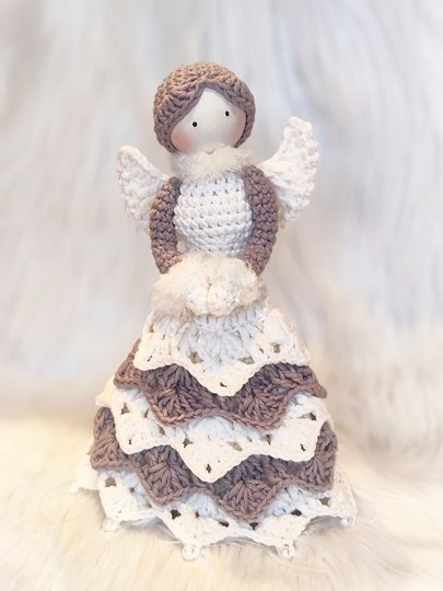 große Standfigur ca. 25 cm Winterfee Engel mit 2 Frisuren Holzkugel Winter