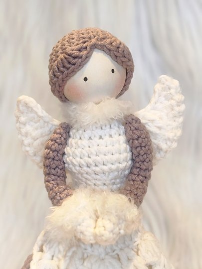 große Standfigur ca. 25 cm Winterfee Engel mit 2 Frisuren Holzkugel Winter