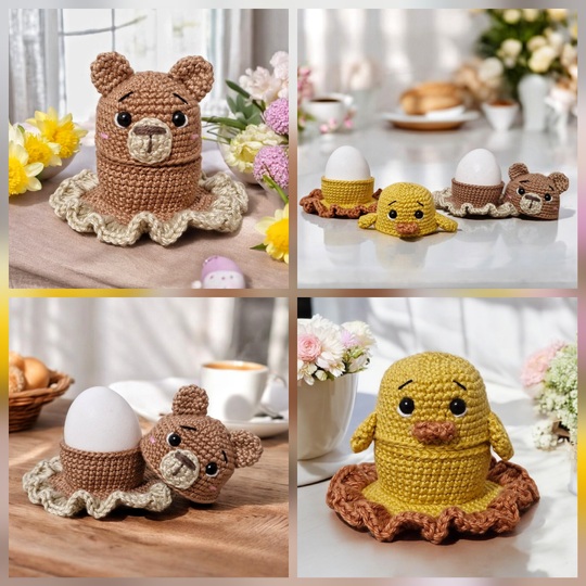PDF Häkelanleitung Süßer Eierwärmer mit Becher Bär und Küken