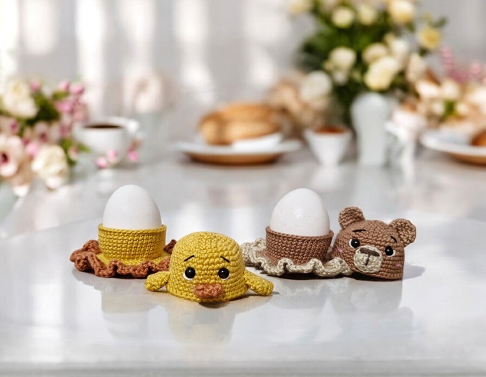 PDF Häkelanleitung Süßer Eierwärmer mit Becher Bär und Küken