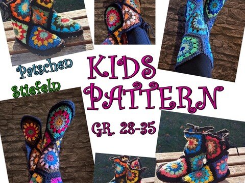 CROCHET PATTERN * KIDS SLiPPERS * BOOTS * - HeXagon * Use leftovers, scraps