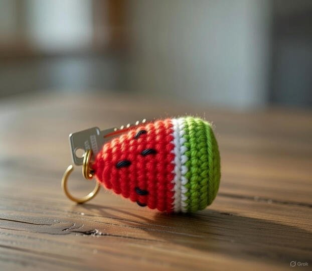 Wassermelonen-Schlüsselanhänger Häkelmuster PDF + Video Tutorial