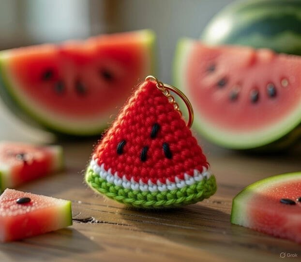 Watermelon Crochet Keychain Pattern PDF + Video Tutorial | Beginner Friendl