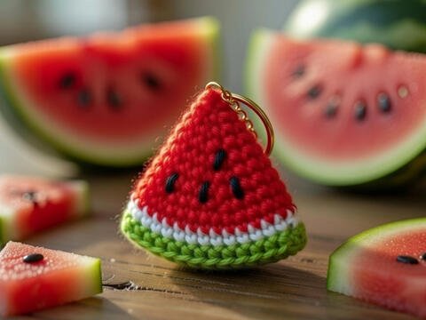 Wassermelonen-Schlüsselanhänger Häkelmuster PDF + Video Tutorial