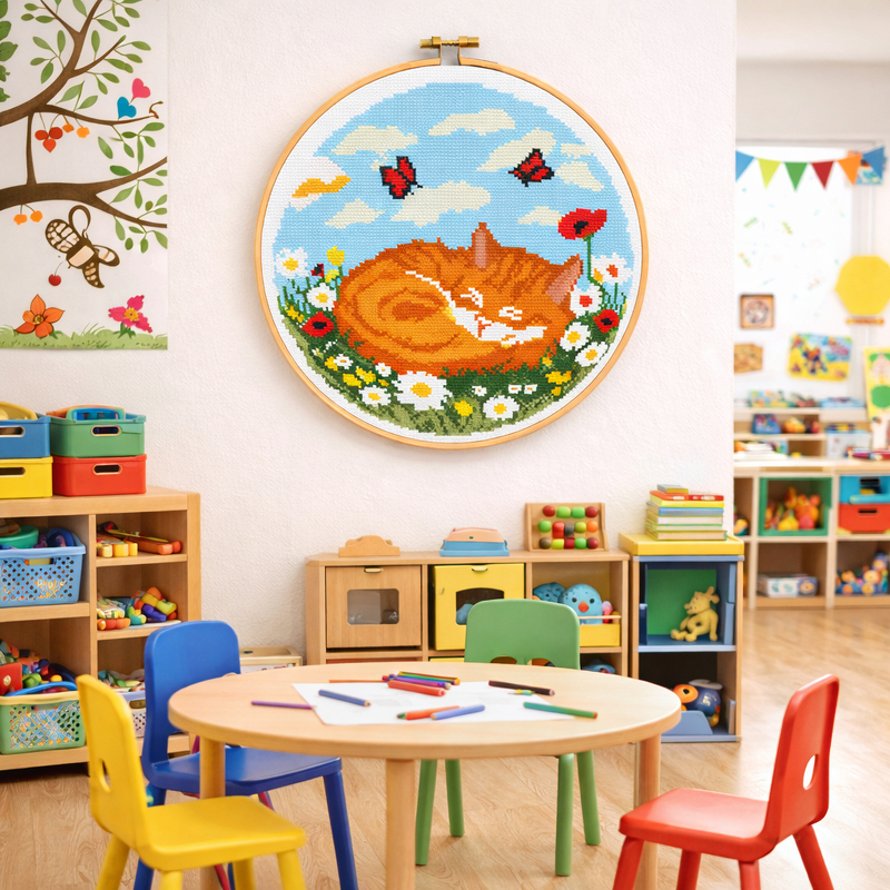 Sleeping Ginger Cat Cross Stitch Pattern | Daycare & Nursery Wall Decor - Image 2