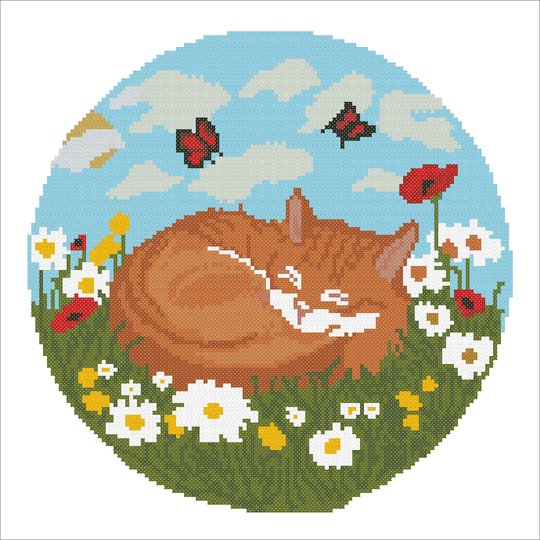 Sleeping Ginger Cat Cross Stitch Pattern | Daycare & Nursery Wall Decor