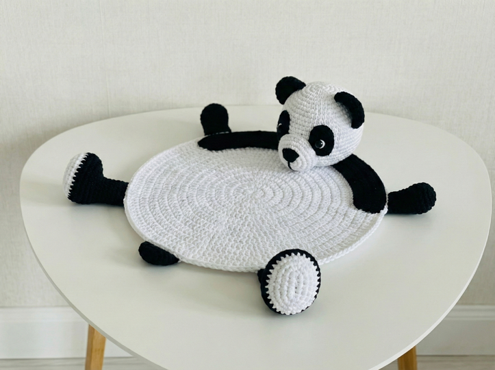Häkelanleitung Panda Tischset – Baby Tischdeko