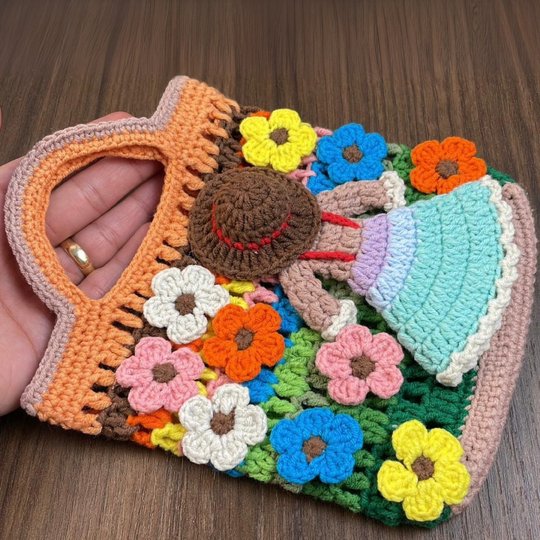 Flower Garden Tote – Crochet Bag Pattern PDF with Girl & Floral Appliqués