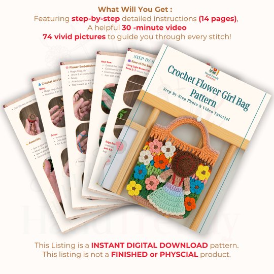 Flower Garden Tote – Crochet Bag Pattern PDF with Girl & Floral Appliqués