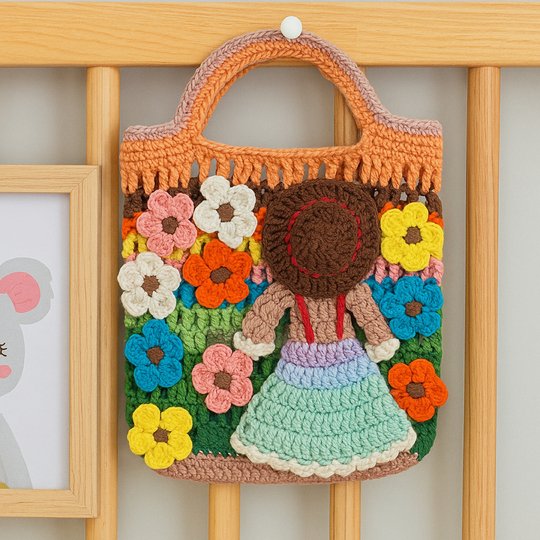 Flower Garden Tote – Crochet Bag Pattern PDF with Girl & Floral Appliqués